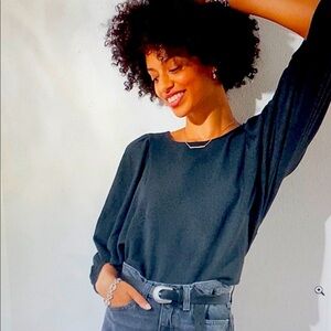 Banana Republic Black Textured Puff-Sleeve Top Sz M NWT